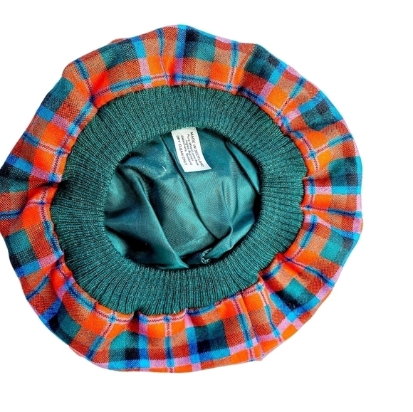 VTG Scottish Tam O'Shanter Beret Pom Pom Plaid 100% Wool Lined Made in Scotland - Picture 6 of 16